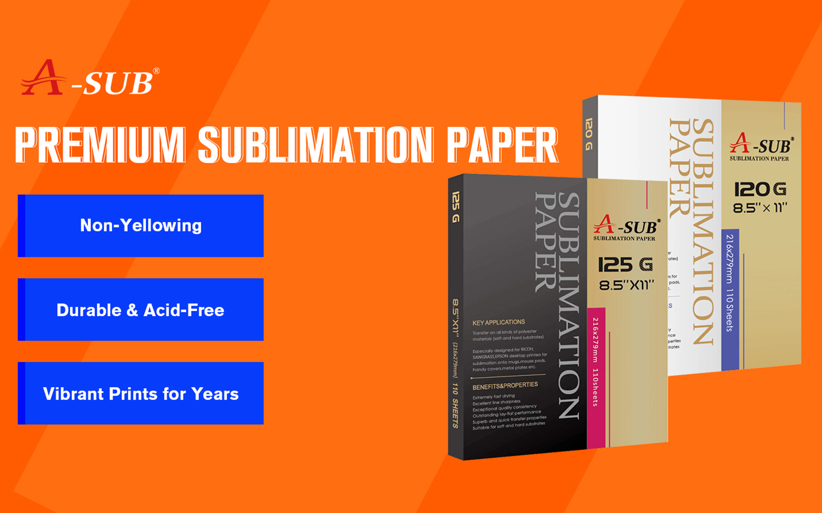 A-SUB Premium Sublimation Paper: Durable, Non-Yellowing & Acid-Free for Vibrant Prints